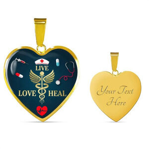 Live Love Heal Nurse Necklace Personalized Engraved Gold Heart Necklace Custom